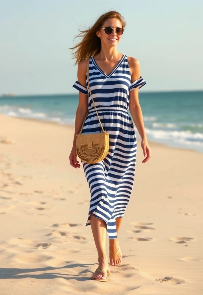 10 Fisherman Aesthetic Outfits That Will Make You the Trendsetter of the Season! - 7. Nautical-Inspired Dress and Sandals