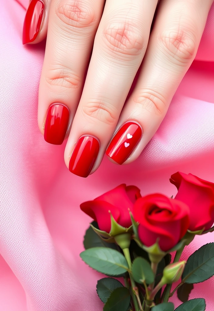 10 Stunning Nail Ideas for Valentine's Day 2025! - 1. Classic Red with Heart Accents