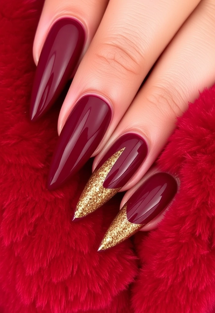 10 Stunning Nail Ideas for Valentine's Day 2025! - 3. Glittery Gold and Wine
