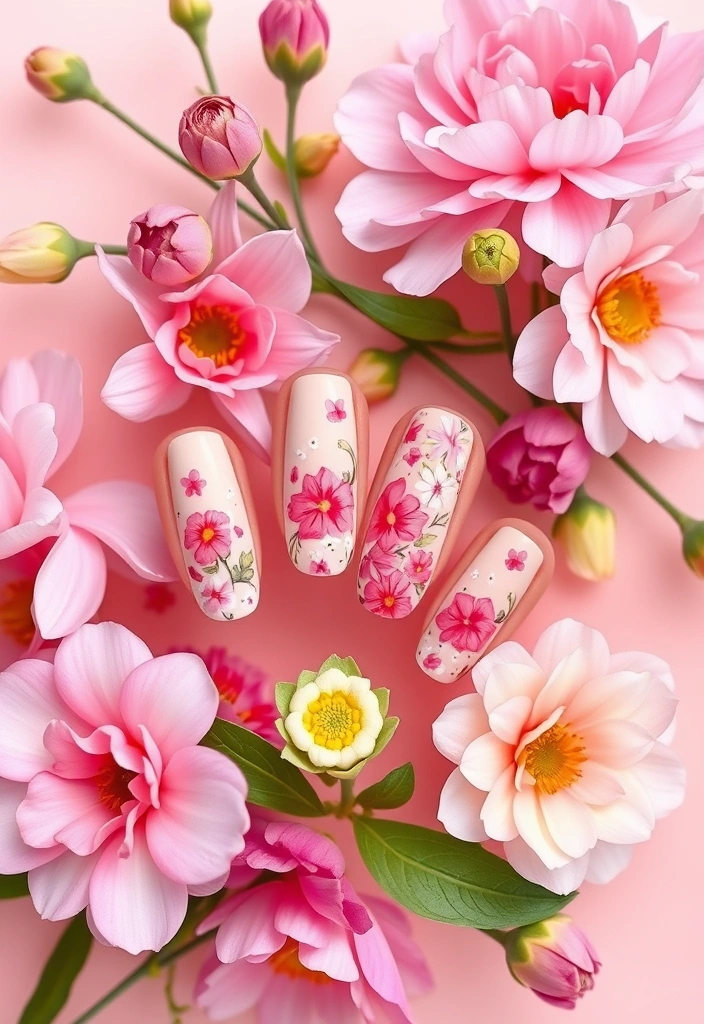 10 Stunning Nail Ideas for Valentine's Day 2025! - 4. Floral Nail Art
