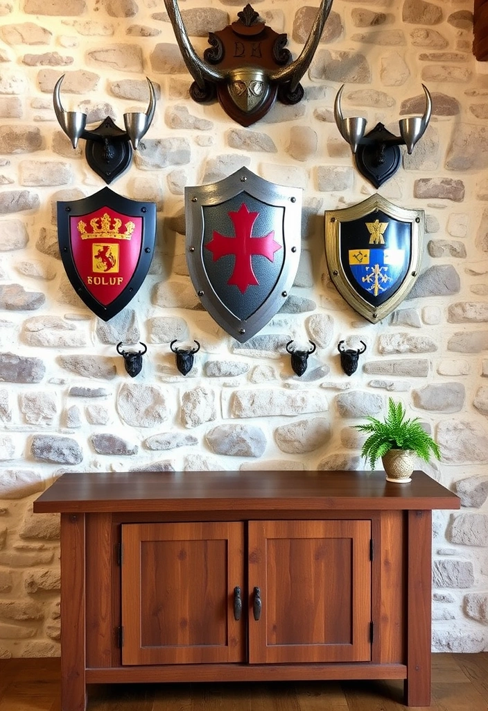 15 Enchanting Medieval Home Decor Ideas That Will Transport You to a Castle! - 8. Wall Shields and Trophies