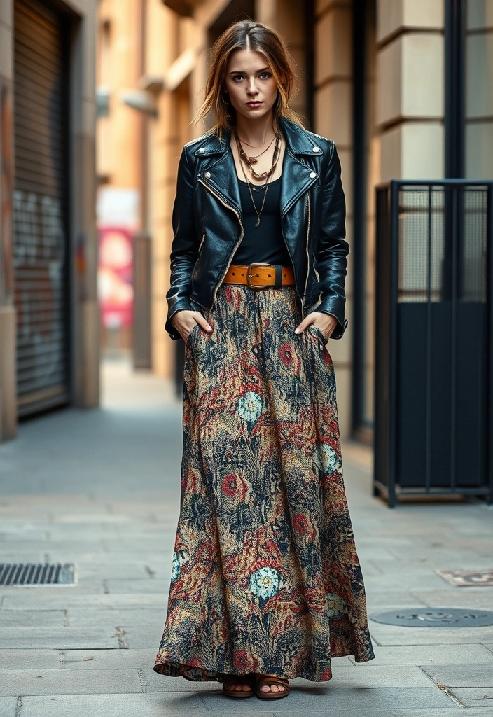 25 Street Moto Boho Styles That Will Turn Heads Everywhere You Go! - 1. Edgy Leather Meets Flowing Fabrics