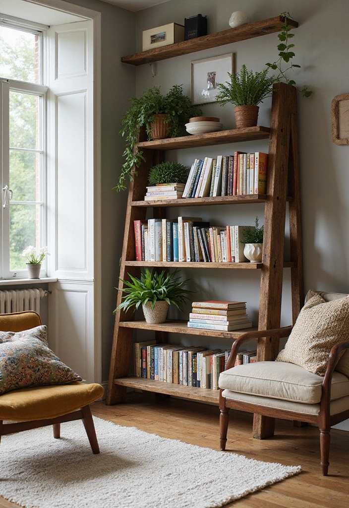 12 Stunning Upcycled Storage Projects You Need to Try in 2025! - 7. Old Ladder Bookshelf